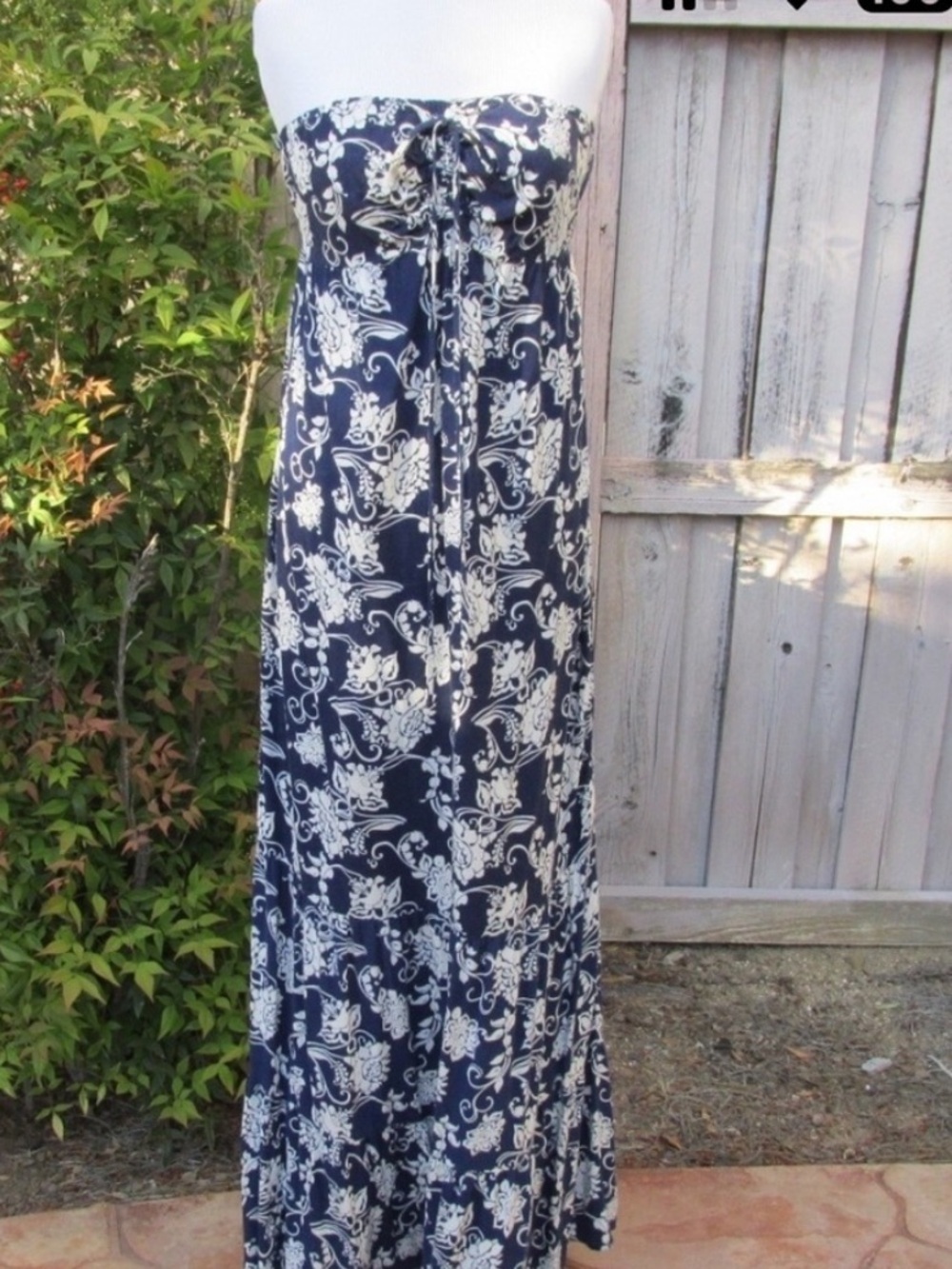 Mossimo Strapless Navy and White Floral Maxi Dress